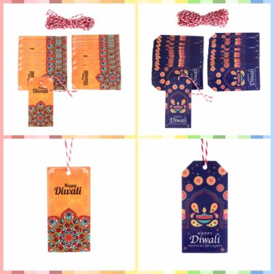 REDDOTGIFT Happy Diwali Gift Tags,50Pcs Paper Tags with 10m Twine Craft Tags Labels Treats Tags (2 color Available)