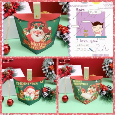 REDDOTGIFT 10-Pack H11*14*7cm Christmas Decoration Box,Portable Candy Gift Box,Sweets Box with Leather Handle,Empty Paper Box