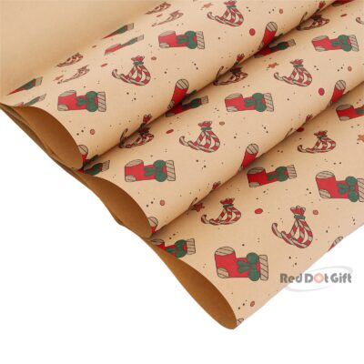 Pack Of 20pc Christmas Confetti Design Wrapping Paper 70*50cm Christmas Gift Wrapping Paper, Brown Kraft Christmas Wrapping Paper for Christmas,Party,Festive Decorations.