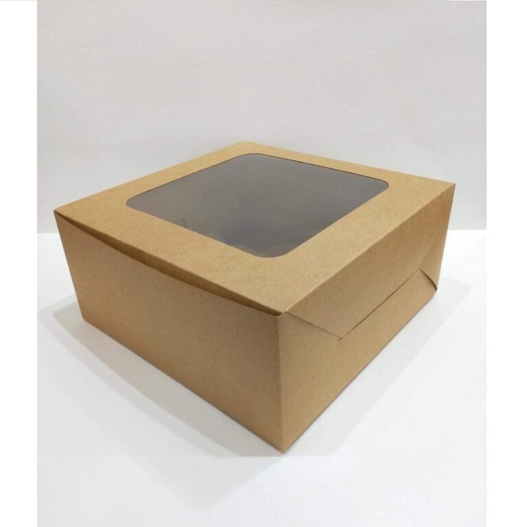 Bakery Boxes Cake Box with Clear Window (Pack of 10/50/100) - 10" x 10" x 4.8" (26 * 26 * 12cm)- Brown Kraft Paper Box for Pie, Cookies, Cake, or Cupcakes