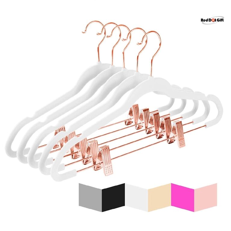 White Non-Slip Velvet Hangers & Rose Golden Clip 42.5cm/16.8 Inch - 360 Degree Rotatable Hook - Durable & Slim - for Coat Hangers - Pant Hanger.