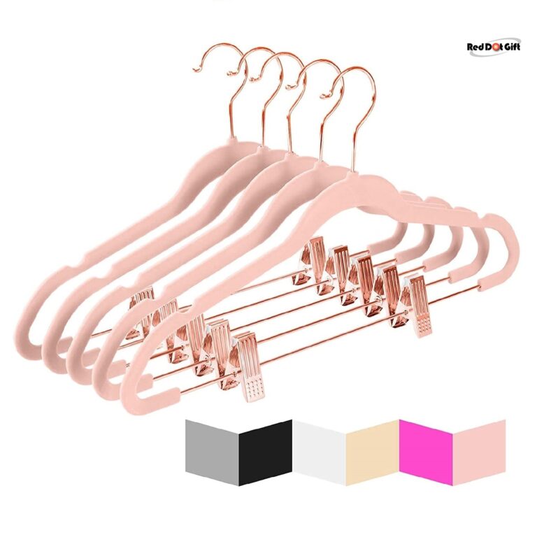 Rose Pink Non-Slip Velvet Hangers & Rose Golden Clip 42.5cm/16.8 Inch - 360 Degree Rotatable Hook - Durable & Slim - for Coat Hangers - Pant Hangers…