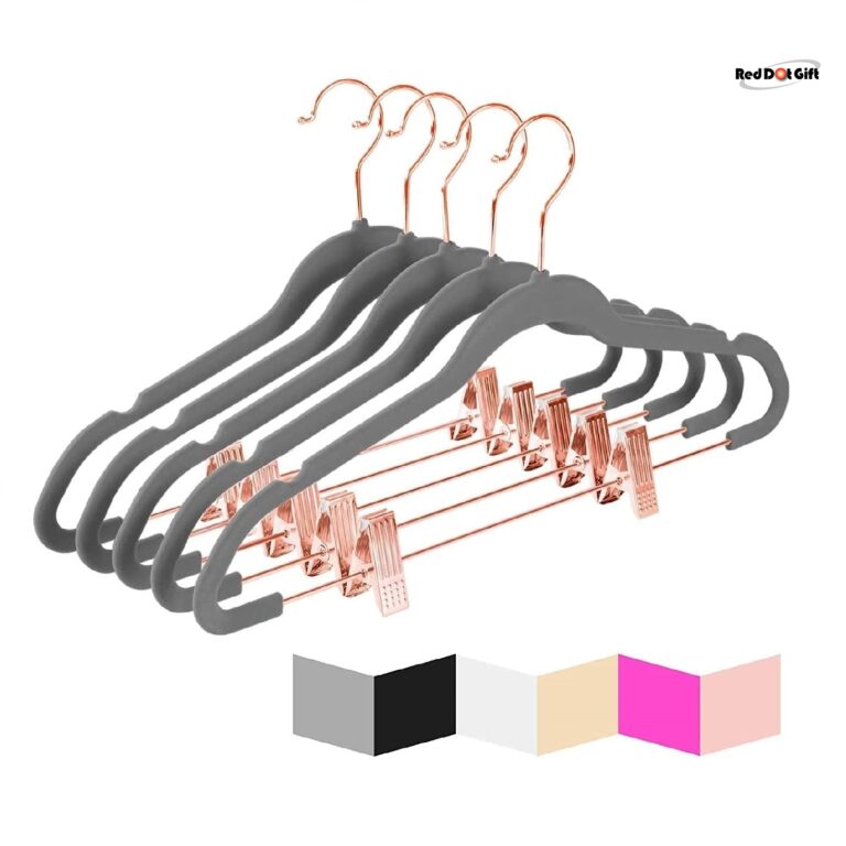 Grey Non-Slip Velvet Hangers & Rose Golden Clip 42.5cm/16.8 Inch - 360 Degree Rotatable Hook - Durable & Slim - for Coat Hangers - Pant Hangers…