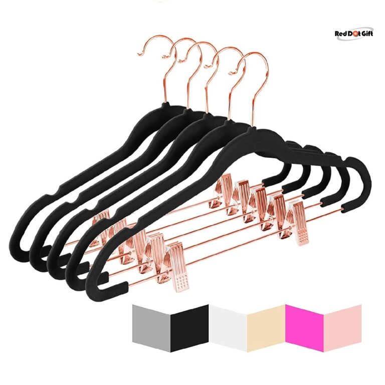 Black Non-Slip Velvet Hangers & Rose Golden Clip 42.5cm/16.8 Inch - 360 Degree Rotatable Hook - Durable & Slim - for Coat Hangers - Pant Hangers.