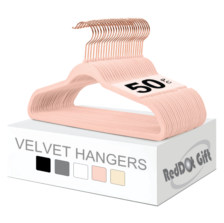 Rose-Pink 45cm Non-Slip Velvet Hangers & Rose Golden 360 Degree Rotatable Hook - Durable & Slim - Non Slip Hangers for Coat Hangers - Pant Hangers