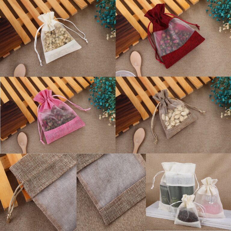 10 Pieces Size : 13*18cm Jute Pouch With Window Using to Gift Packing. (Colors : Maroon/Brown/Beige/Pink )