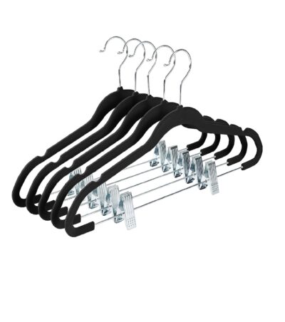 20-Pack Black Non-Slip Velvet Hangers with Clip 42.5cm/16.8 Inch- 360 Degree Rotatable Hook - Durable & Slim - Non Slip Hangers for Coat Hangers - Pant Hangers.