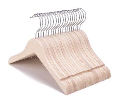 Nature Smile 20 Pack Unfinished/Natural Kids Baby Children Toddler Wooden Shirt Dress Coat Hangers with No Painting - 360°Stronger Anti-Rust Chrome Swivel Hook - Extra Smoothly Cut Notches