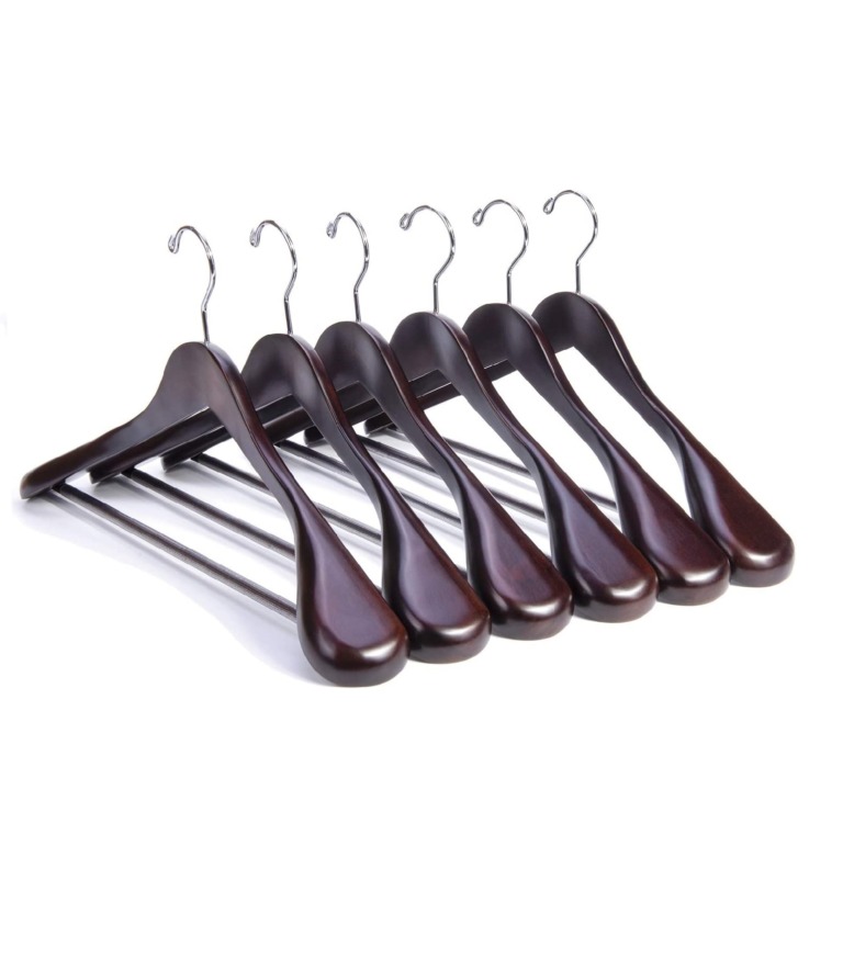 Nature Smile Luxury Mahogany Wooden Suit Hangers - 6 Pack - Wood Coat Hangers,Jacket Outerwear Shirt Hangers,Glossy Finish with Extra-Wide Shoulder, 360 Degree Swivel Hooks & Anti-Slip Bar with Screw