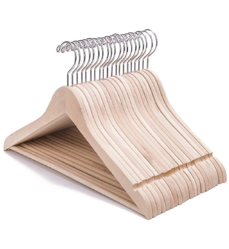 Nature Smile 20 Pack Premium Adult Unfinished/Natural Solid EcoWooden Clothes Hangers Wood Suit Coat Jacket Hanger with Extra Smoothly Cut Notches and Bar - 360°Stronger Rotatable Hook