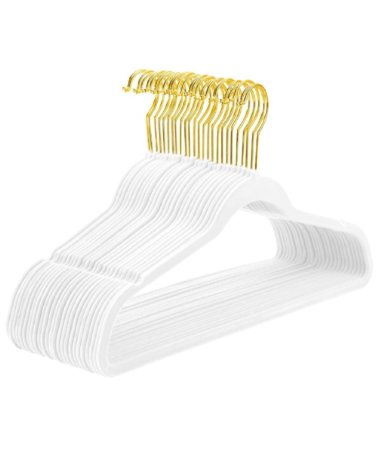 MIZGI Premium Velvet Hangers Pack 50 Pcs Heavyduty - Non Slip Slimline - Velvet Suit Hangers White - Gold Hooks,Space Saving Clothes Hangers (White)