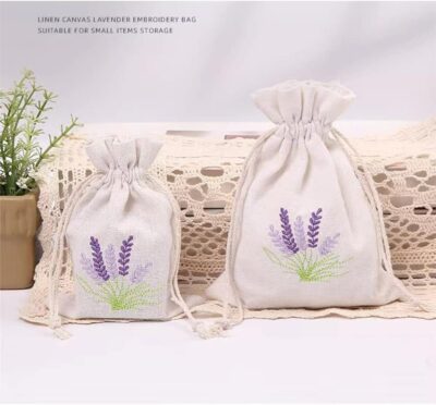 Cotton Lavender Sachet Bags Linen Drawer Sachet Bags Empty Refillable Small Drawstring Sachet Bags for Lavender Jewelry, Wedding Home Car Decorations.