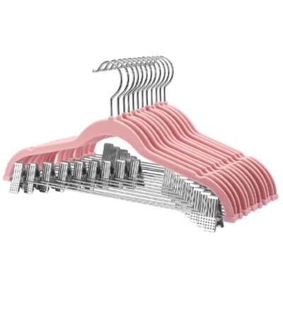 HOUSE DAY Velvet Skirt Hangers 20 Packs Velvet Hangers with Clips Ultra Thin Non Slip Velvet Pants Hangers Space Saving Clothes Hanger (Rose Pink)