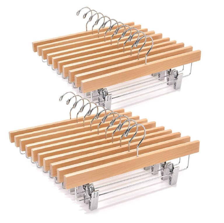 HOUSE DAY 25 Pcs Wooden Trouser Hangers Natural Skirt Hangers Wooden Clip Hanger Wooden Trouser Hangers Clip Hangers Natural Hangers Wood Pant Hangers With Adjustable Clips 360°Swivel Hook 35cm Wide