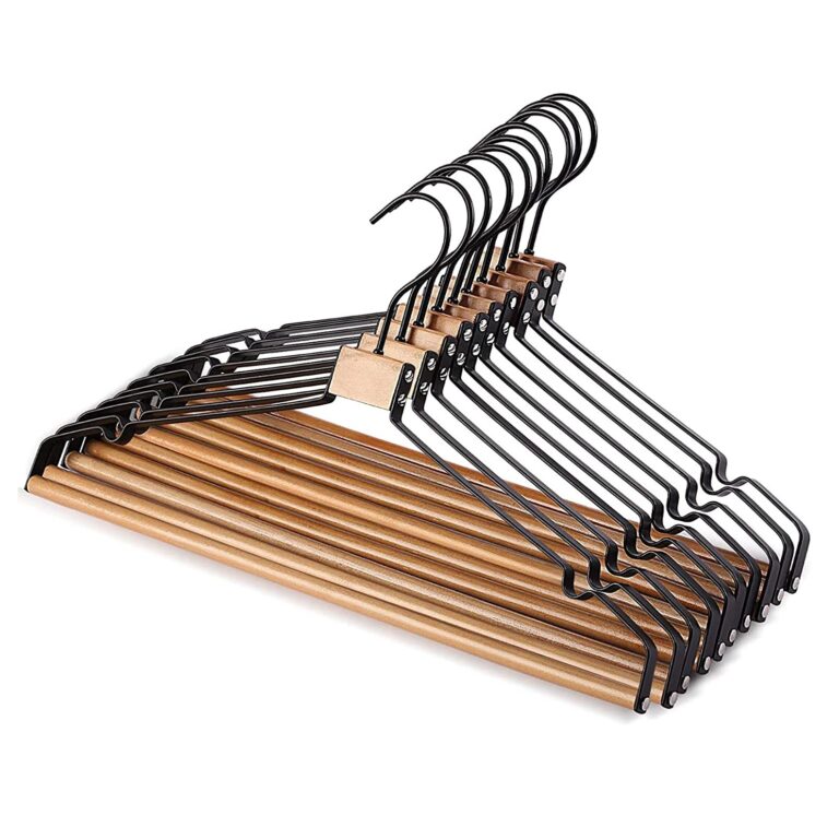 10-Pack High Grade Metal hangers - Nature Color Wooden Heavy Duty Hangers for Clothes Durable Wire coat hangers Adult Pant Hangers, Natural Wooden Hangers Clothes Hangers Trouser Hangers with Multi Function