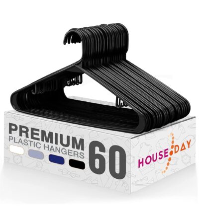 HOUSE DAY 60PACK Black Plastic Tubular Adult Hangers 16.5 Inch Light-Weight Plastic Hanger 60pcs (Black)