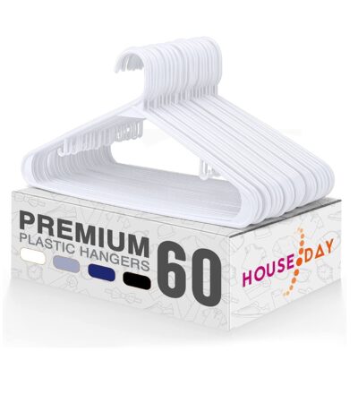 HOUSE DAY White Plastic Tubular Adult Hangers 16.5 Inch Light-Weight Plastic Hanger 60pcs 16.5" White