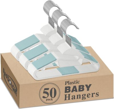 50 Pack of Non-Slip Kids Hangers, Plastic Hangers, S-Slide 12" (30cm) with 360° Swivel Hook Space Saving for Children Closet.