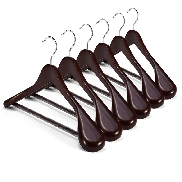 HOUSE DAY High-Grade Coat Hangers, Wide Shoulder Wooden Hangers with Non Slip Pants Bar, Smooth Retro Finish 360° Swivel Hook Solid Wood Coat Hangers for Heavy Clothes Hanger 6 Pack (Cherry Wood)