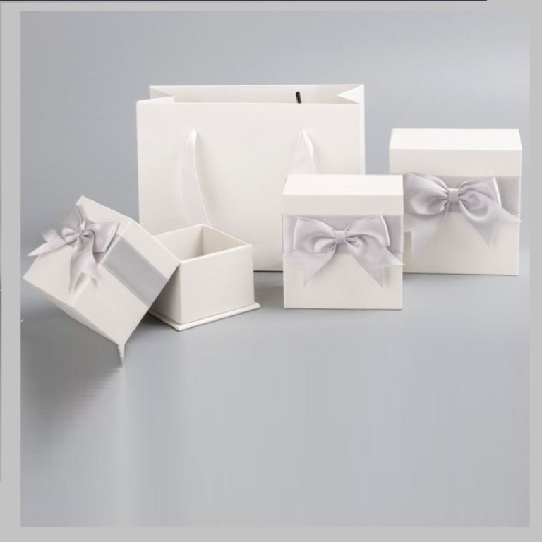 12Pcs White Color Jewelry Gift Boxes With Satin Ribbon in Classic Grey Color Necklace Bracelet Storage Case Square Cardboard Jewelry Organizer Showcase Gift Storage.