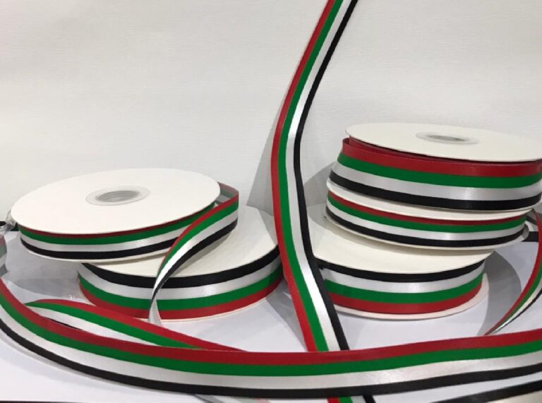 Ribbon Satin Fabric Ribbon For Gift Package Wrapping Multi-Purpose Beautiful Nylon Solid Ribbon Roll For UAE National Day with Flag Design (25 Yards)