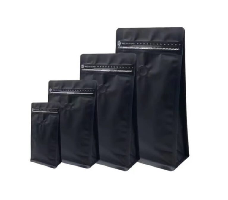 50 Pack of Coffee Storage, Coffee Bags with Valve Black High Barrier Aluminum Foil Flat Bottom Standing Coffee Beans Storage Bags, Reusable Heat Sealable Side Zipper Pouches for Home or Store ( 4 size Available).