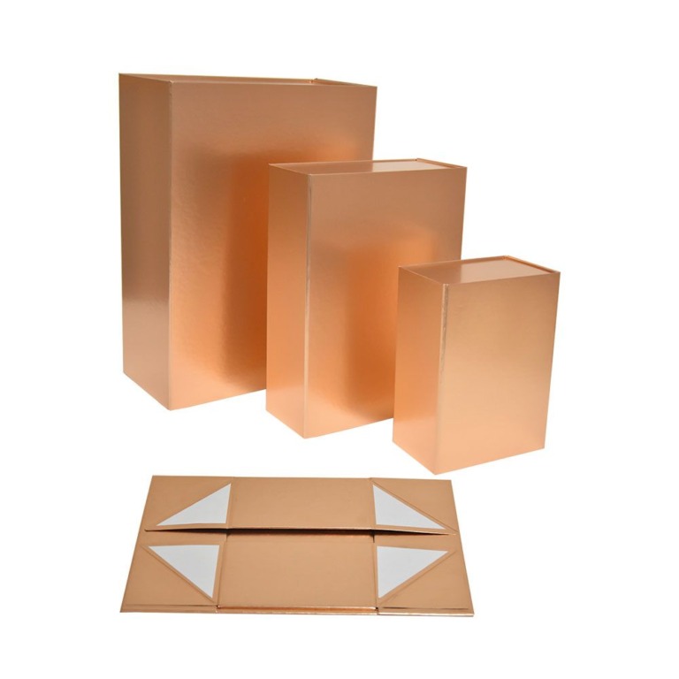 Rose gold Color Flat Cardboard Boxes, Magnet Boxes, for Gifts, Packing, Easy To Fold Style.