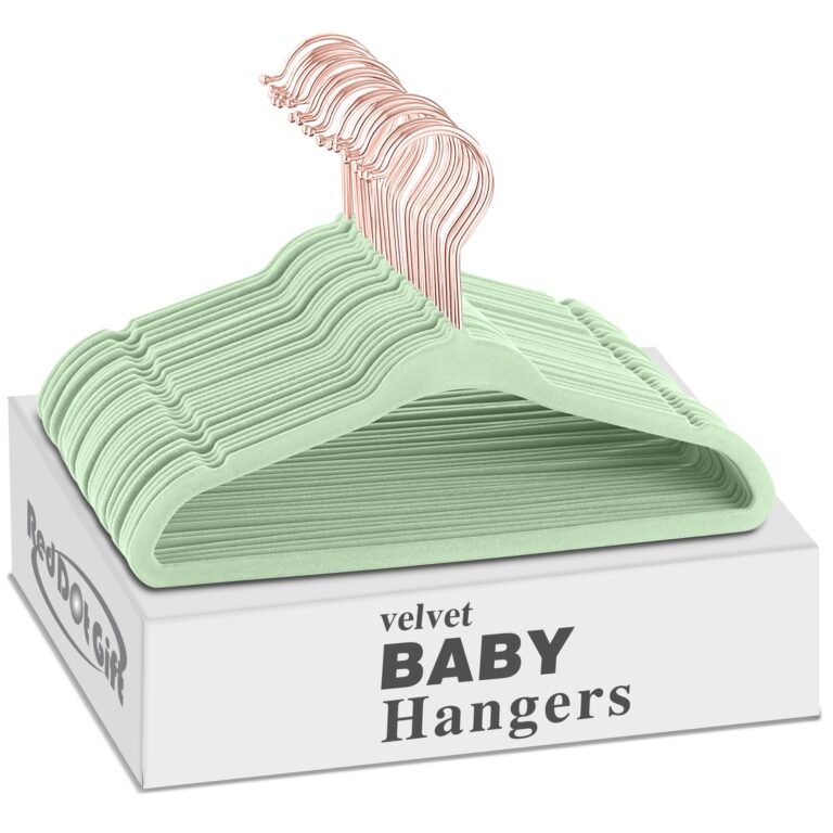 Rose-Gold Hook Baby Velvet Hangers 11Inch Light Green - Nursery Clothes Hangers Non Slip Toddler Hangers, 360 Chrome