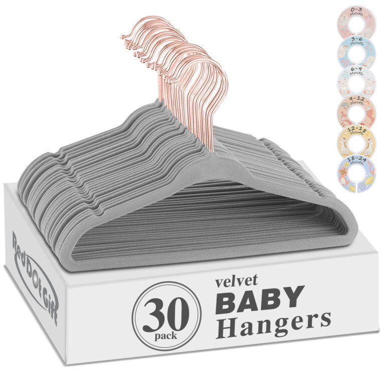 30-Pack Baby Velvet Hangers 11Inch Color : Grey - Nursery Clothes Hangers Non Slip Toddler Hangers, 360 Chrome Rose-Gold Hook with 6 Pieces Baby Clothing Dividers