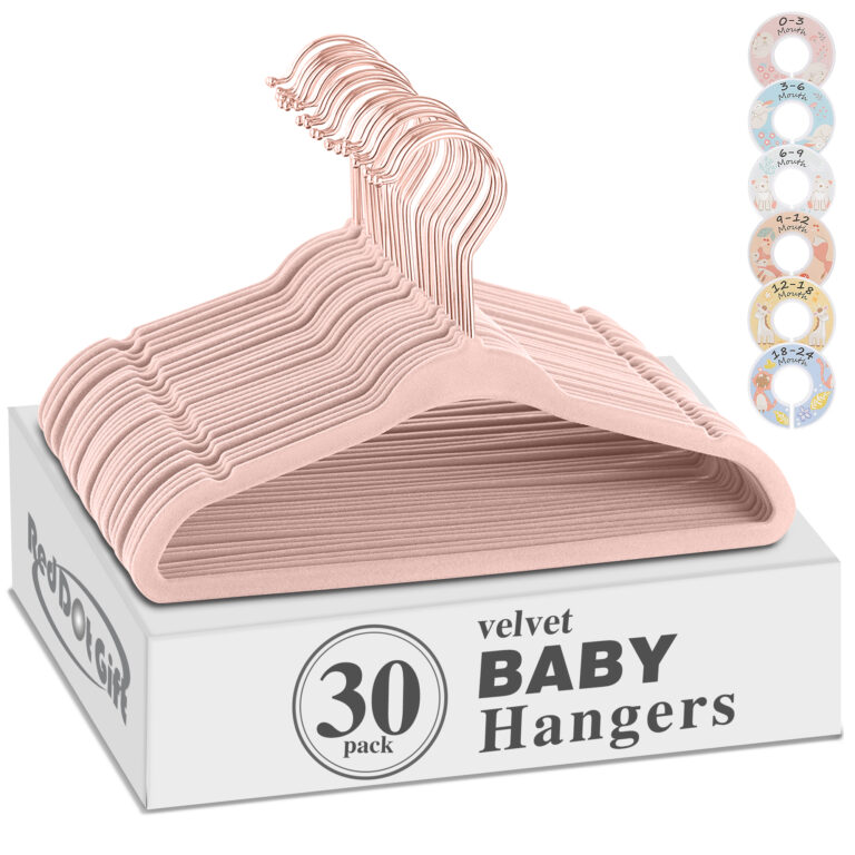 30-Pack Baby Velvet Hangers 11Inch Color : Pink - Nursery Clothes Hangers Non Slip Toddler Hangers, 360 Chrome Rose-Gold Hook with 6 Pieces Baby Clothing Dividers